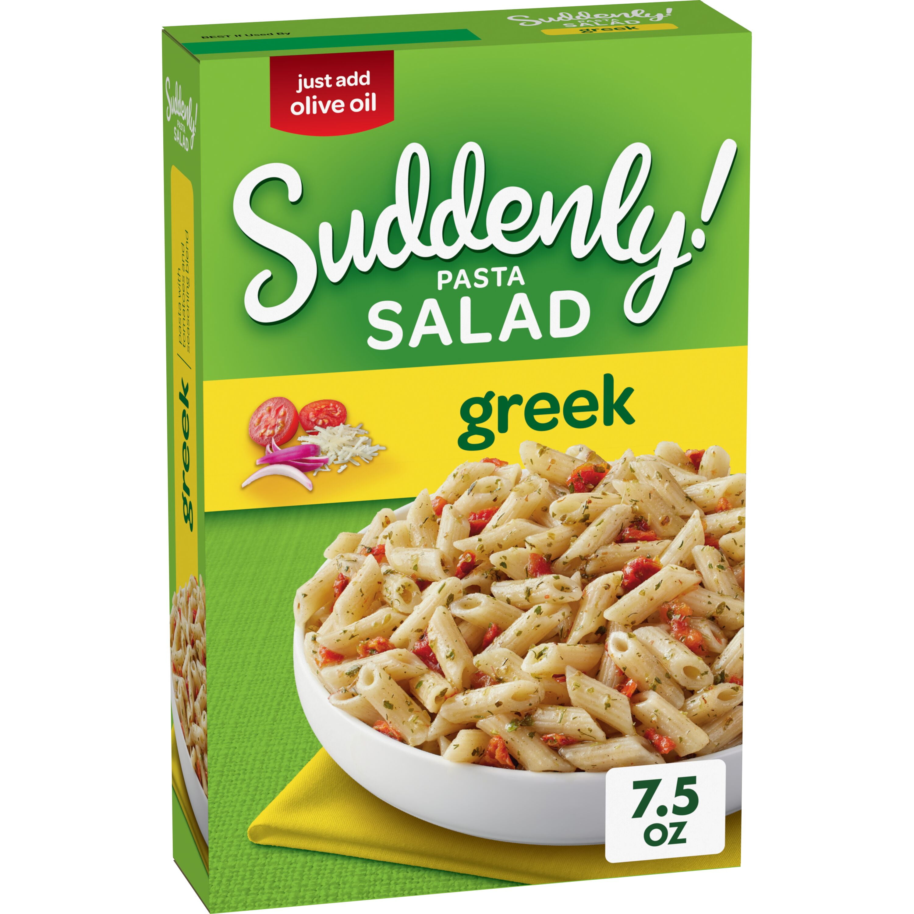 (3 pack) Suddenly Pasta Salad Greek with Tomatoes & Seasoning, 7.5 oz Box