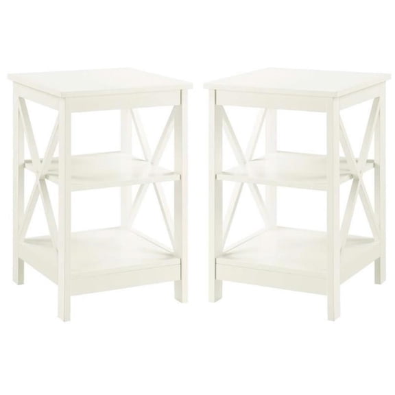 Home Square End Table with Shelves in Ivory Wood Finish - Set of 2