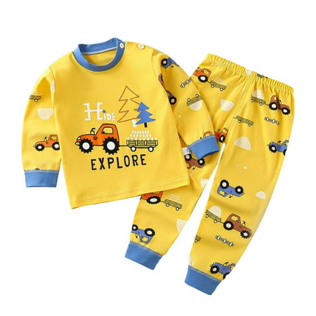 

Penkiiy Toddler Infant Baby Kids Winter Boys Girls Solid Color Car Print Long Sleeved Home Wear Clothes Suit Yellow Clearance for 2-3 Years