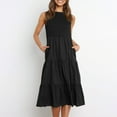 thumbnail image 3 of TSADFHJI Jupe en Satin Femme Été Décontractée Midi Robe Maxi Boho Sans Manches Smockée Ligne A Longue Robe S Noir, 3 of 9