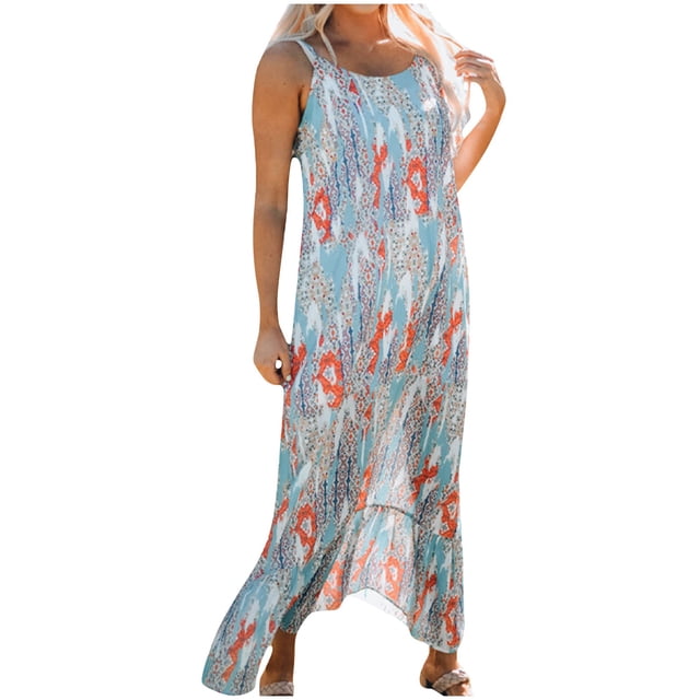 Vestido de Verano Casual Mujer Moda Europea Suelta Contraste Irregular Doblado Vestido Suspendido para Fiestas