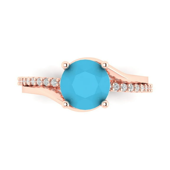 Solitaire with Accents Engagement Ring for Women - 1.71ct Simulated Turquoise in 14K Rose Gold Promise Ring