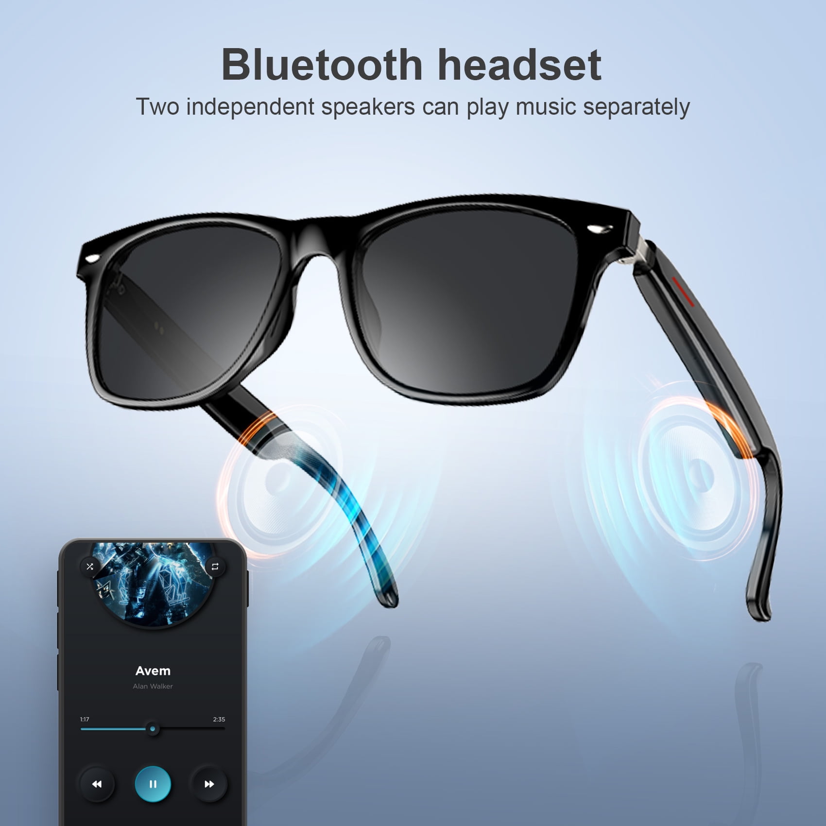 Blackview Smart Glasses Wireless Bluetooth, Fashion Sunglasses for Office, Outdoor Sports, Unisex Smart Glasses for Men and Women, Music Playback, Hands-free Calling
