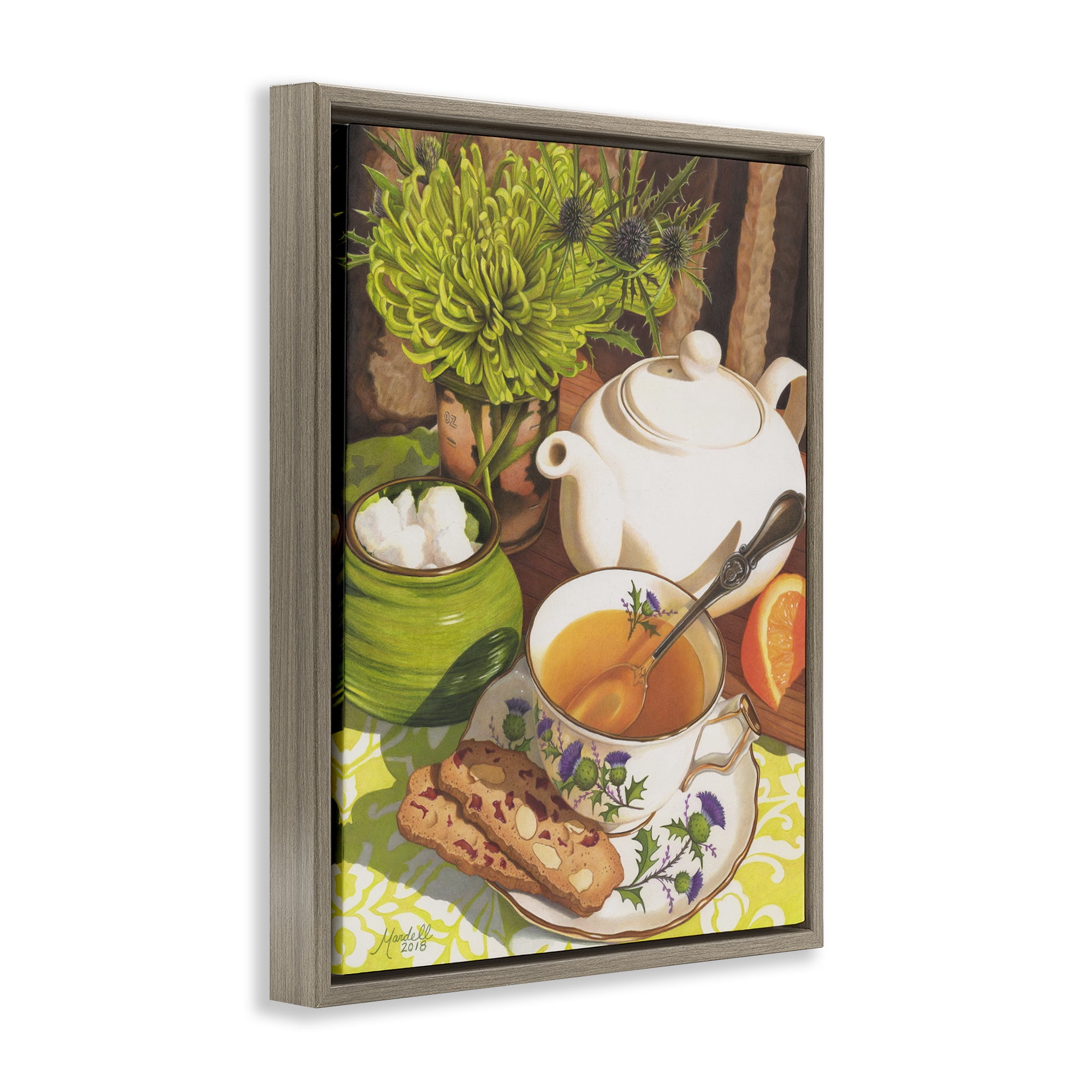Stupell Industries Tea & Biscuits Scene Food & Beverage Painting Brown Floater Framed Art Print Wall Art, 17 x 21