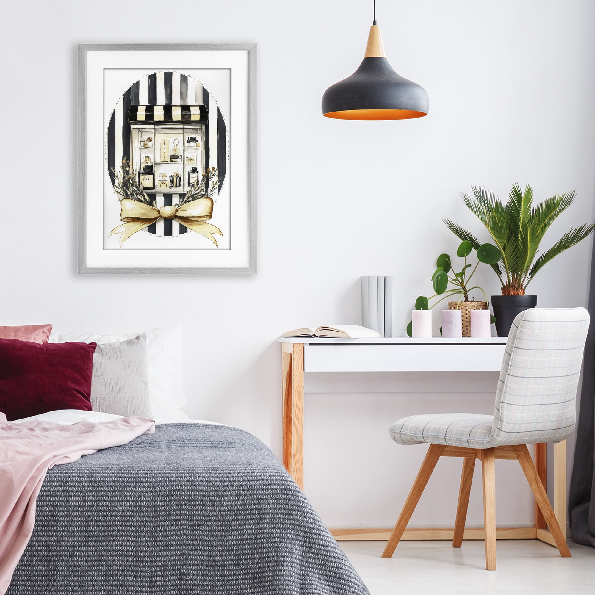 Stupell Industries Maison Perfume Window Display Gray Framed Print Under Glass, design by Petal Prints Design