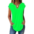 thumbnail image 2 of Charella Polyester Summer T Shirts Women Cap Short Sleeve Pleated V Neck Tunic Top Graphic Striped Flower Print Tees (3X-Large, Green 06), 2 of 7