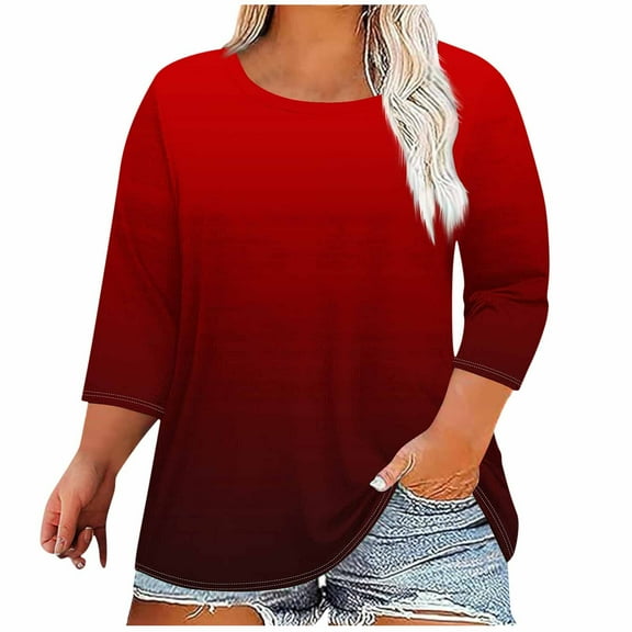 HAiming Womens gradient 3/4 Sleeve T-Shirt Crew Neck Basic Tee Casual Pullover Tops Trendy Clothes