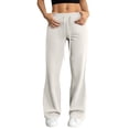 thumbnail image 2 of Women Flare Leggings Drawstring High Rise Flared Yoga Pants Soft Lounge Wide Leg Sweatpants Bell Bottom Trousers White M, 2 of 6