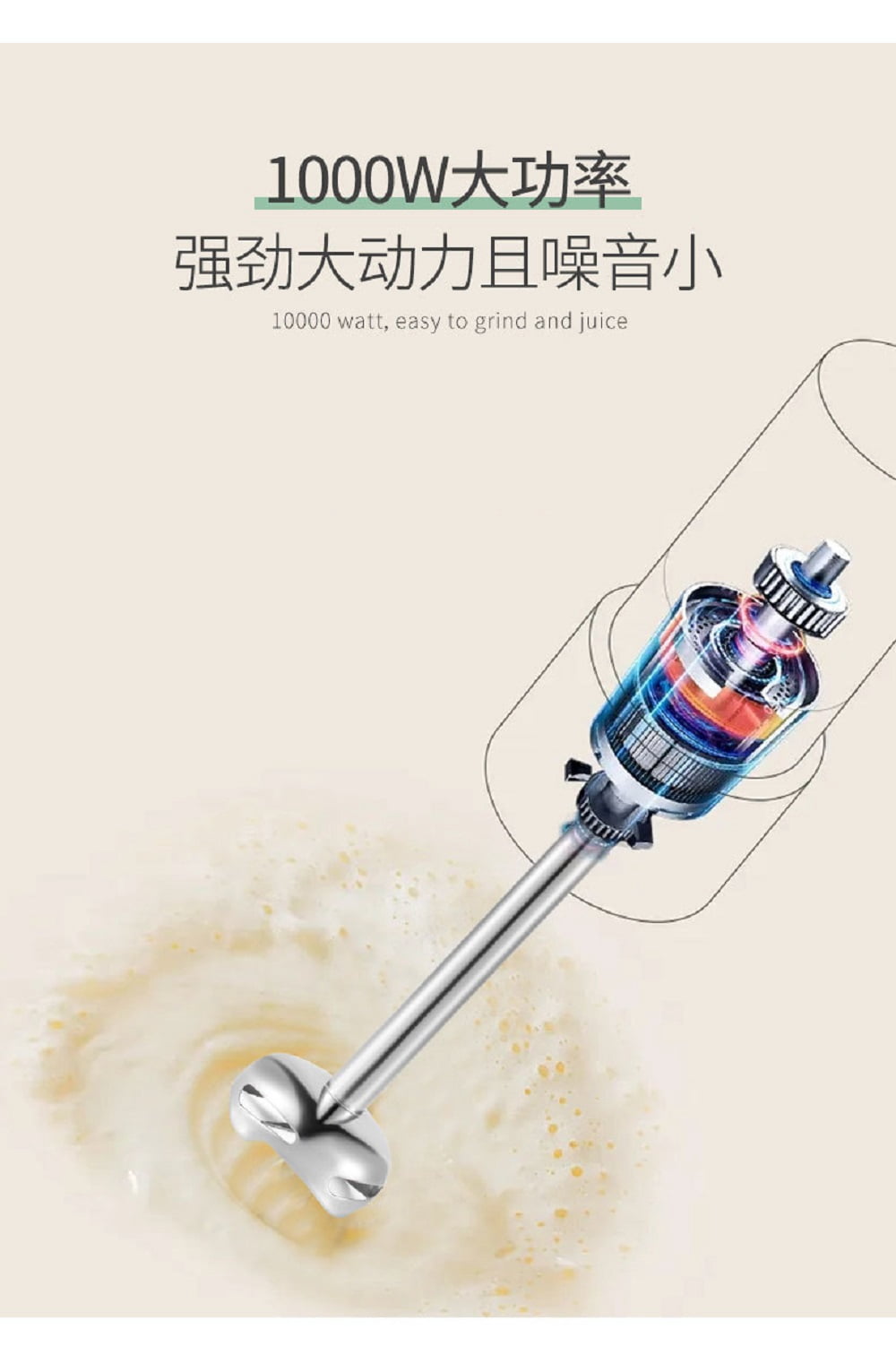 Electric Immersion Hand Blender Portable Stick Mixer 5 Mixing Speed, Meat Grinder with Stainless Steel Blades Meat, Vegetable, Fruit, Baby Food