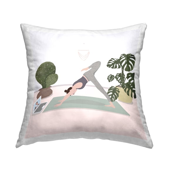 Stupell Industries Yoga Stretches with Plants 18" x 18" Plants & Flowers Print Polyester Throw Pillow, Zip Closure 1 Count