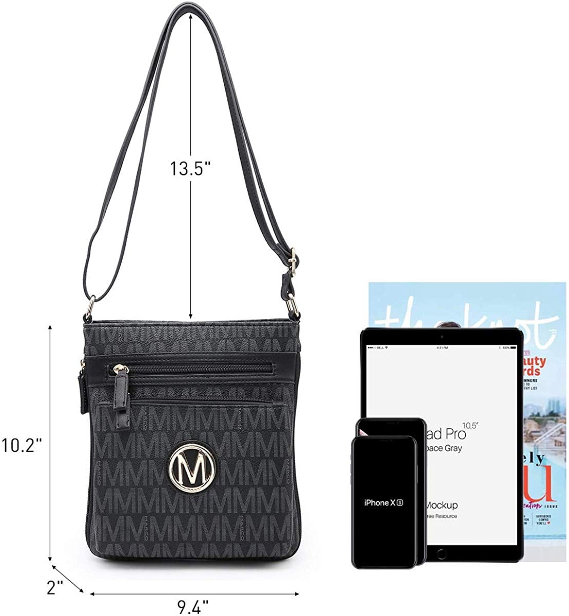 M MARCO Crossbody Purses for Women Multi Pockets Large Crossbody Bags Signature Crossover Shoulder Hobo Bags Monogram