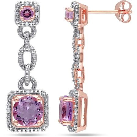 2-5/8 Carat T.G.W. Rose de France and Diamond Accent Pink Rhodium-Plated Sterling Silver Dangle Earrings