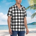 thumbnail image 3 of Fuzoiu Black White Plaid Print Hawaiian Shirt for Men, Summer Beach Casual Short Sleeve Button Down Shirts, Men’s Beach Summer Shirts with Pocket,X-Large, 3 of 7