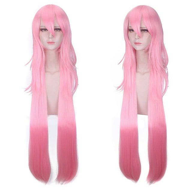 Peluca larga para cosplay, rosa, 120 cm, sintética, resistente al calor