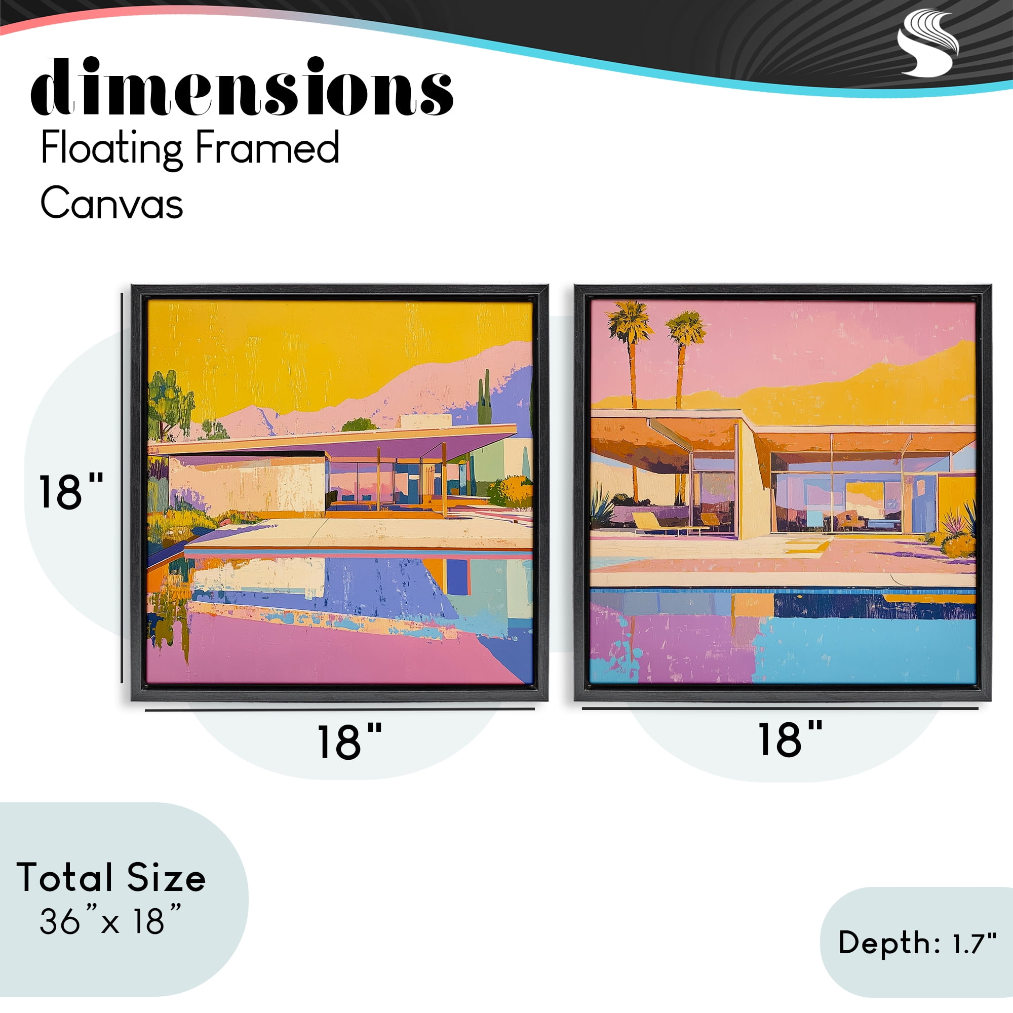 Stupell Industries Case Study Villa 2 Piece Black Framed Floater Canvas Set, design by Walker Noble