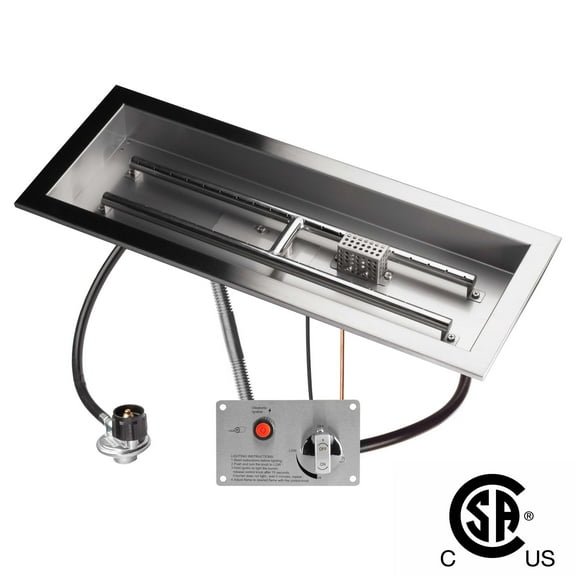 24" x 8" CSA Certified Fire Pit Burner Kit, Stainless Steel, Propane, Electronic Ignition
