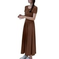 thumbnail image 5 of Hvot&aat Women's Boho Solid Color Skirt Pleated A-Line Flowy Swing Maxi Long Skirt Elastic High Waisted Skirts, 5 of 7