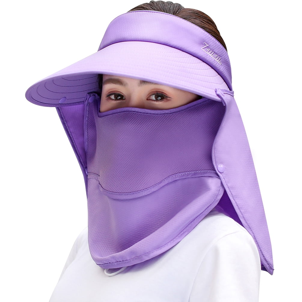 Women's UPF+50 Sun Visor Detachable Flap Hat Foldable Wide Brimmed UV