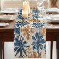 thumbnail image 3 of Navy Blue Brown 60 Inch Table Runner, Tropical Botanical Palm Leaves Vintage Farmhouse Dresser Scarf Cotton & Linen Tablerunner for Dining/Kitchen Island/Holiday Party Décor 13" x 60", 3 of 9