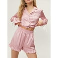 thumbnail image 2 of Cenuakty Women Pajama Set, Long Sleeve Tie-up Contrast Color Shirt with Shorts Sleepwear Loungewear, 2 of 6