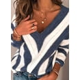 thumbnail image 2 of Inevnen Women's Sweaters Casual Long Sleeve V-neck Striped Fall Pullover Knit Sweater Tops, 2 of 6