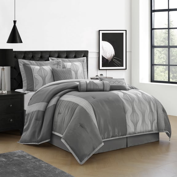 Kath 7 Piece Comforter Set, California King, Grey