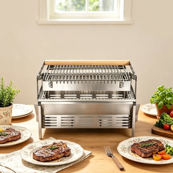 360° Rotating Barbecue Grill, Detachable Charcoal Barbecue Grill, Stainless Steel Flipping Barbecue Grill