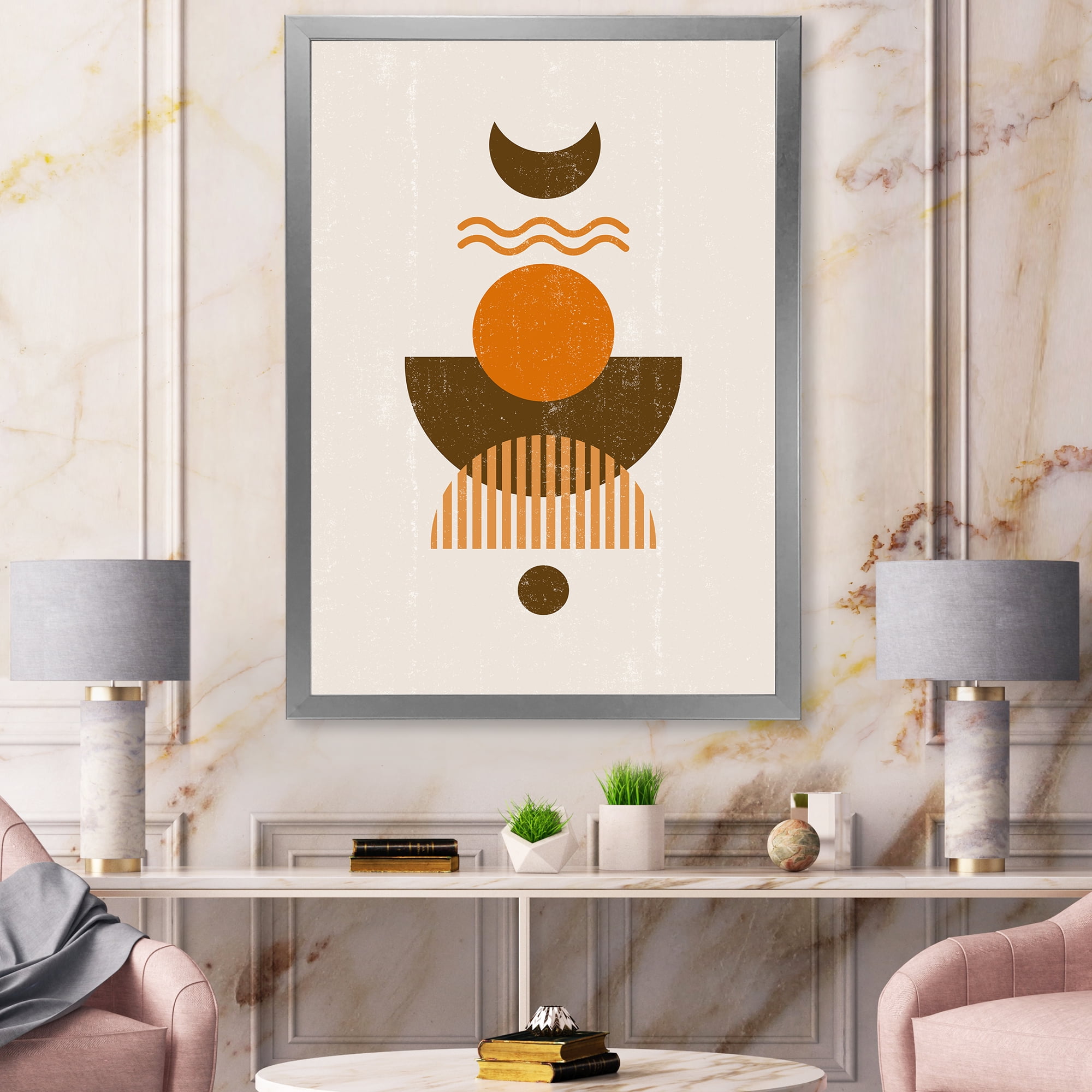 Designart 'Abstract Moon and Sun In Earth Tones' Modern Framed Art Print