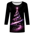 thumbnail image 4 of Dmsael Christmas T Shirt Womens Fall T-Shirts Christmas Shirts 3/4 Length Sleeve Women Tops Cute Chrismas Tree Graphic Tees Pink,S, 4 of 4