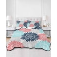 thumbnail image 2 of Quilts King Size Bedding Set, Pink Blue Grey Sunflowers Lightweight Quilted Comforter, Boho Retro Floral Rustic Blossom Reversible Bedspread Coverlet with Pillow Covers for All Season, 96" x 106", 2 of 7