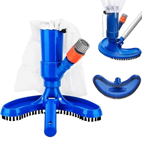Pool Vacuum for Above Ground Pool, Portable Handheld Swimming Pool Vacuum Head Pool Leaf Cleaner Kit with Brushes & Bag for Spas Pools Fountains Ponds, Blue