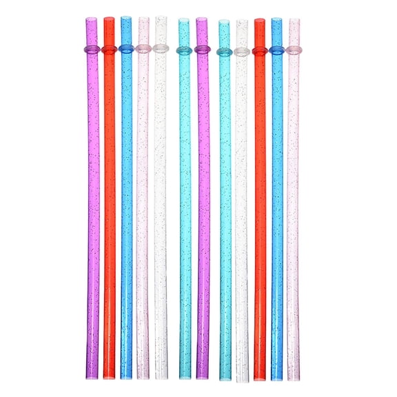 Drinking Straws Reusable, 10 In, Straws Plastic, Blue Glitter, Rigid Threaded, Beverage Access, Weekend Parties, Assorted Colors, 12 Set