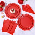 thumbnail image 3 of 96 Pcs Red Paper Plates and Napkins Set Party Supplies, Tableware set for 24 Guest include Disposable Red Scalloped Plates, Napkins and Forks for Baby Shower Bridal Shower Wedding Christmas, 3 of 12