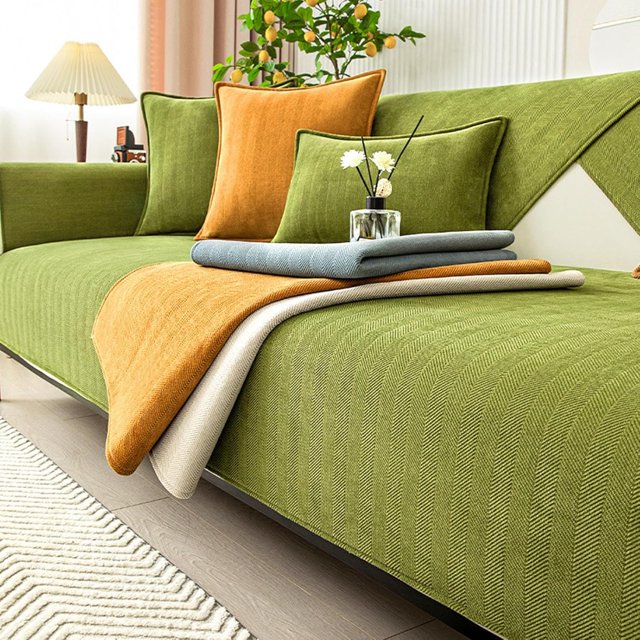 Coverfect Herringbone Chenille Sofa Cover, Coverfect Couch Covers Non Slip, Coverfect Couch Protector Sofa Covers, Herringbone Sofa Covers Washable Sofa Cushions(Green,35.4 * 94.4 in)