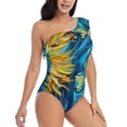 thumbnail image 3 of Salouo Starry Sunflower Dreamscape Pattern One Shoulder Ruffled One Piece Swimsuit for Women V Neck Swimwear Tummy Control Bathing Suit-XX-Large, 3 of 6