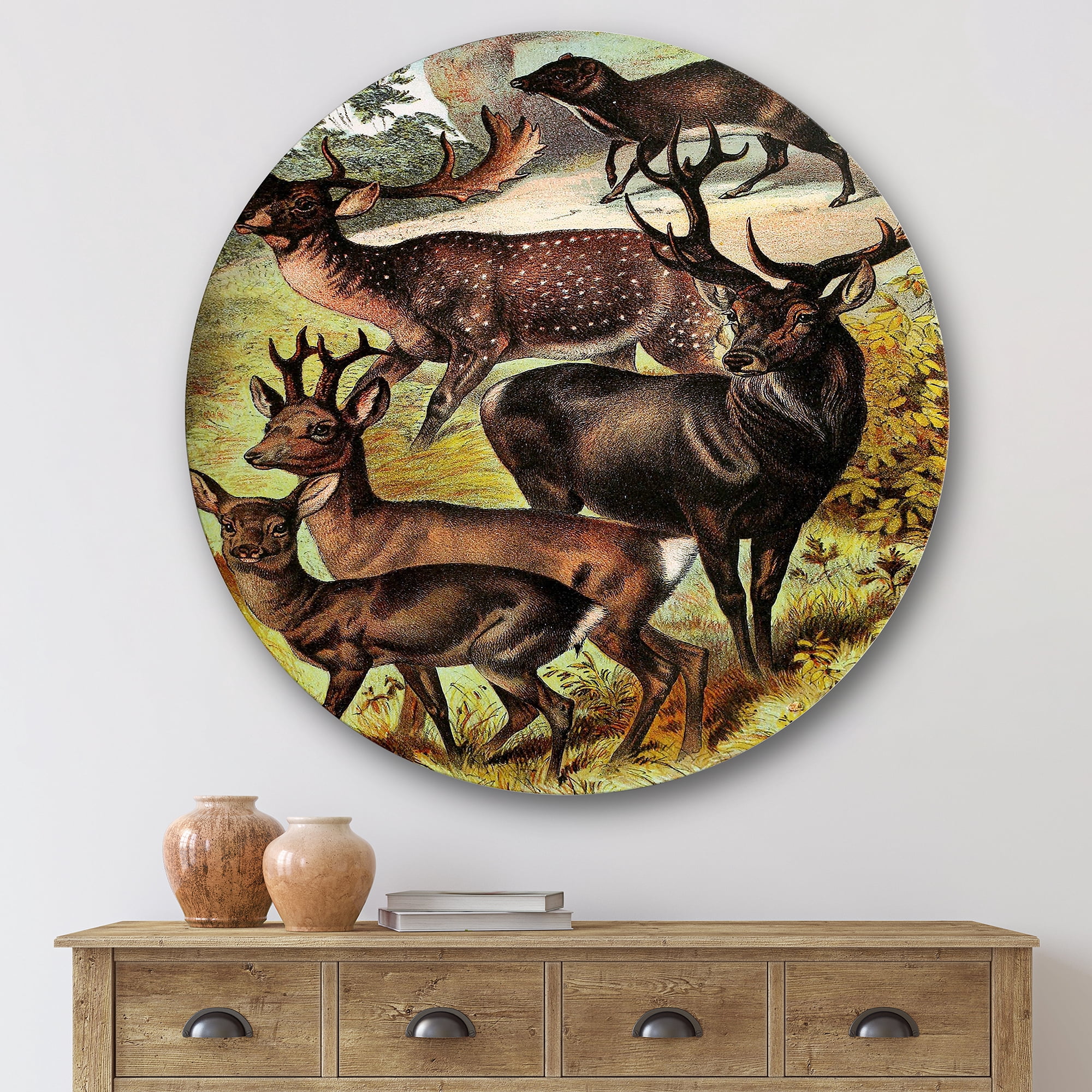 Designart 'Old-world Mammals I' Farmhouse Circle Metal Wall Art 29x29 - Disc of 29