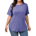 thumbnail image 3 of Fantaslook Womens Plus Size Tops Crewneck Short Sleeve Shirts Casual Loose Tunic Tops Curved Hem Summer Blouses, 3 of 7