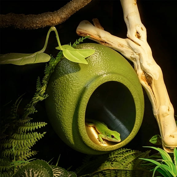 Green Egg Shaped Reptile Hide Cave with Suction Cups, Reptile Tank Accessories for Gecko Chameleon Arboreal Pets