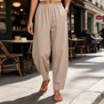 thumbnail image 6 of ClodeEU Women's Elastic High Waist Tapered Pants, Casual Loose Fit Trousers with Pockets Khaki,Women's Plus L, 6 of 6