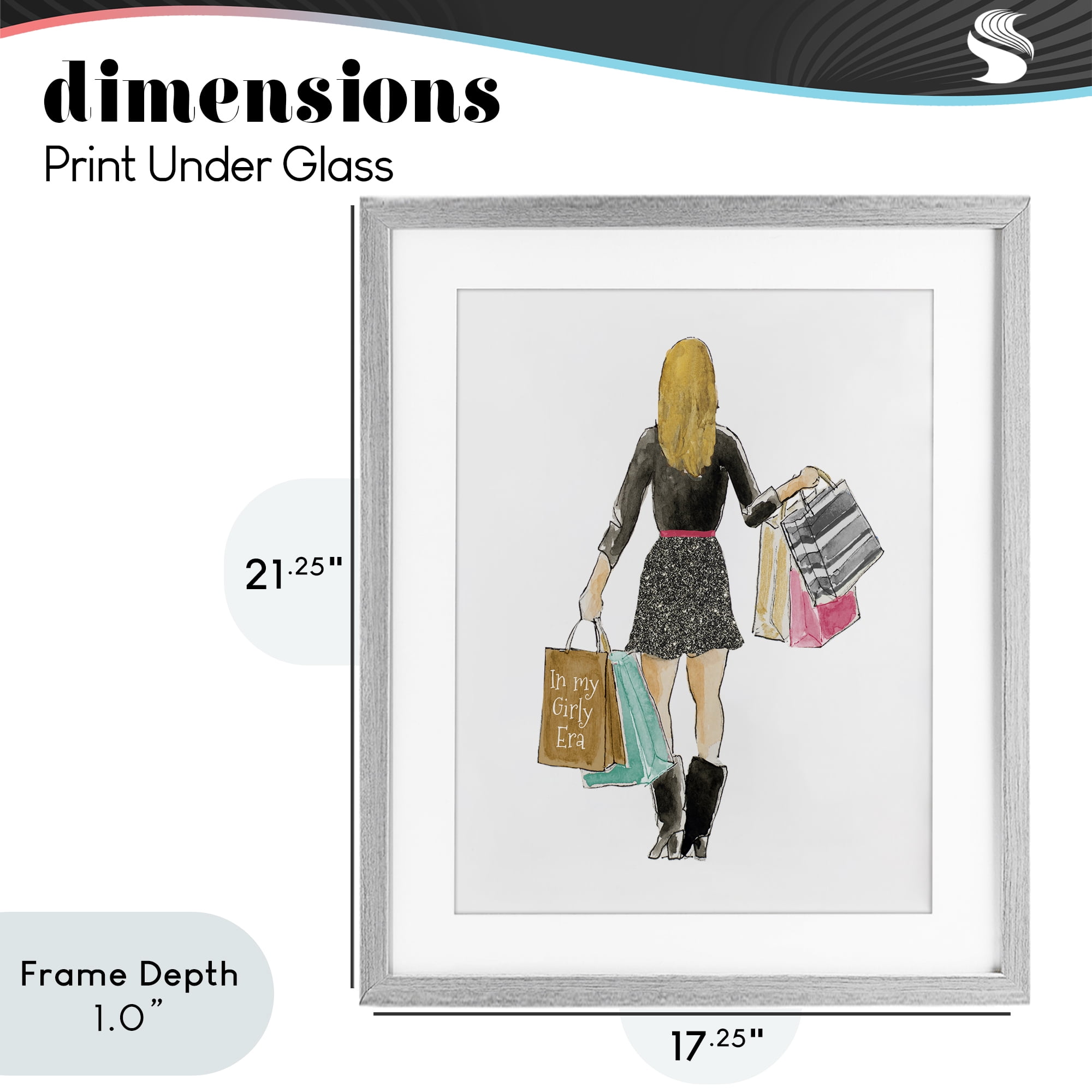 Stupell Industries Girl With Shopping Bags Gray Framed Print Under Glass, design by Lanie Loreth