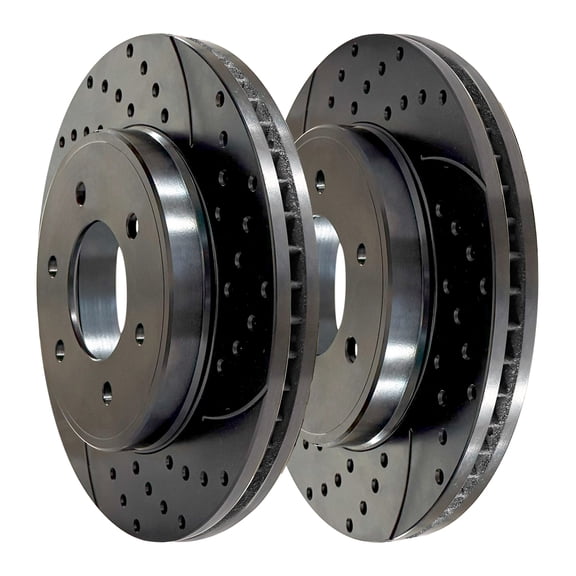 AutoShack Rear Drilled & Slotted Brake Rotors | Replacement For INFINITI QX56 2004 Nissan Pathfinder Armada 2004-2015 TITAN 2005-2015 2017-2019 Armada V8 | Black E-Coated | 2-PC Set | NightGuard