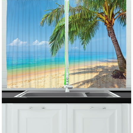 Curtains And Drapes Near Me Landscape Curtains 2 Panels Set, Tropic Botanic Image with Coconut Palms near Ocean Sea Beach Photo, Window Drapes for Living Room Bedroom, 55W X 39L Inches, Sky Blue Aqua Cream Green, by Ambesonne ()