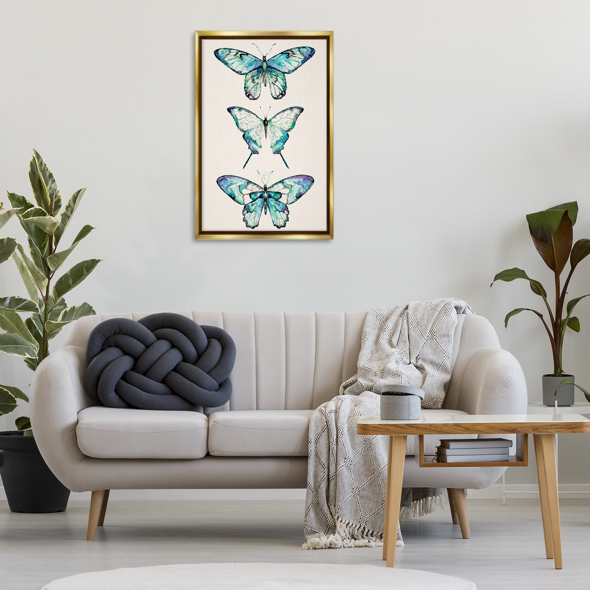 Stupell Industries Classic Butterfly Specimens Insects Painting Gold Floater Framed Canvas Art Print Wall Art, 21 x 31