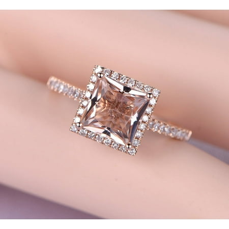 - Antique 1.25 carat Morganite and Diamond Engagement Ring in 10k Rose Gold for Women