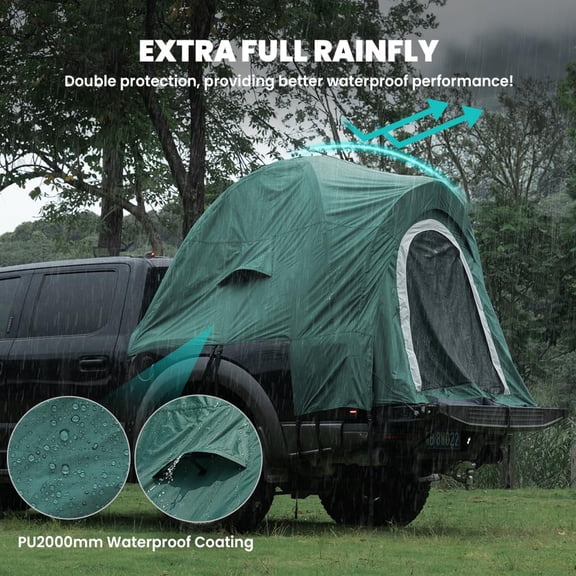 Oasser Truck Tent, Truck Bed Tent for Camping, Pickup Waterproof PU2000mm Rainfly Fit 5.5'-6' Bed, Spacious Space Double Layer for 2 Person, with Carrry Bag, Spare Fiberglass Pole Car Camping Green