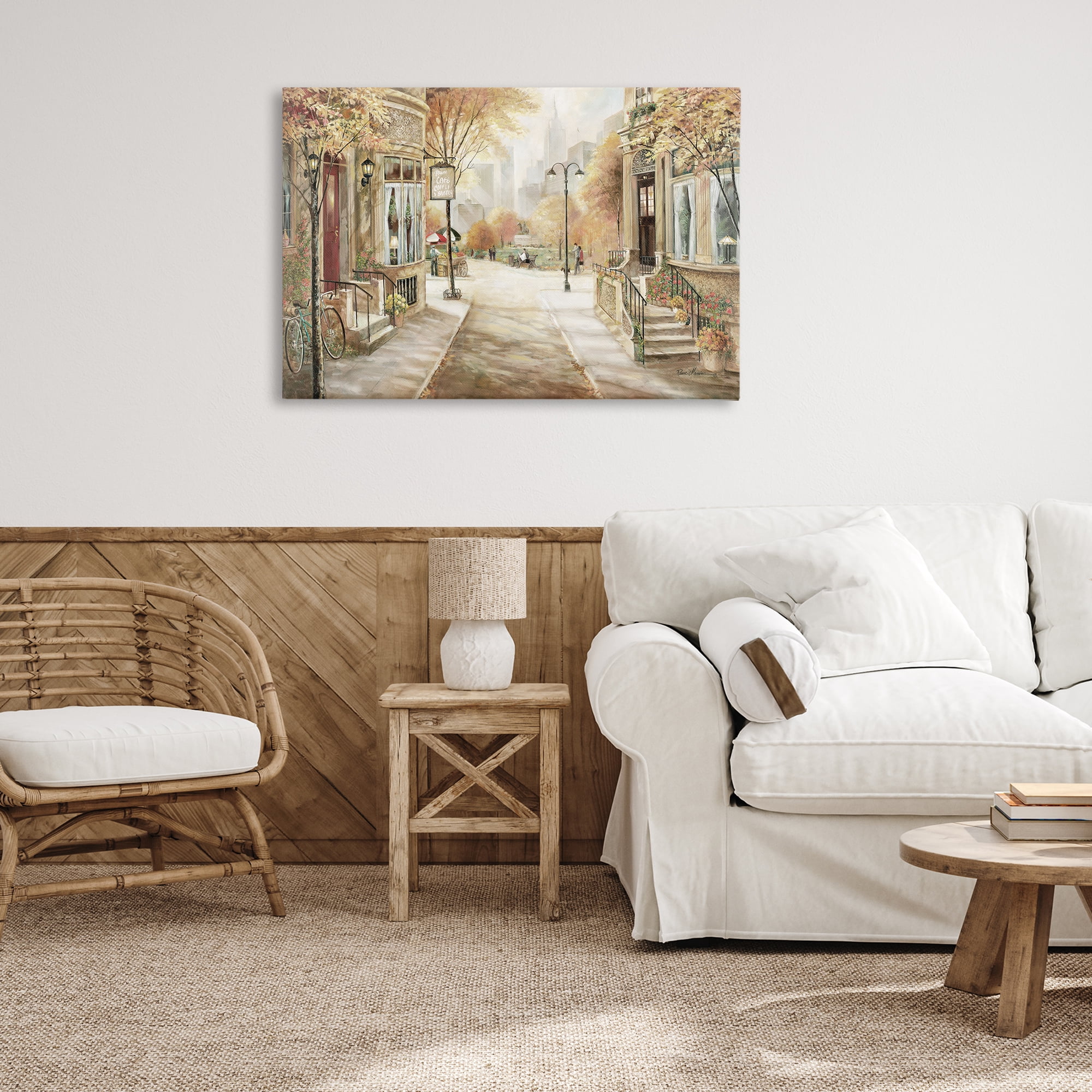 Stupell Industries City Street Shopfronts Scenic & Cityscapes Painting Wrapped Canvas Art Print Wall Art, 36 x 24