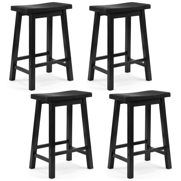 PJ Wood Classic Saddle Seat 24'' Kitchen Bar Counter Stool, Black (4 Pack)