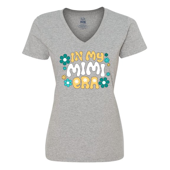 Inktastic In My Mimi Era Retro with Flowers Women's V-Neck T-Shirt