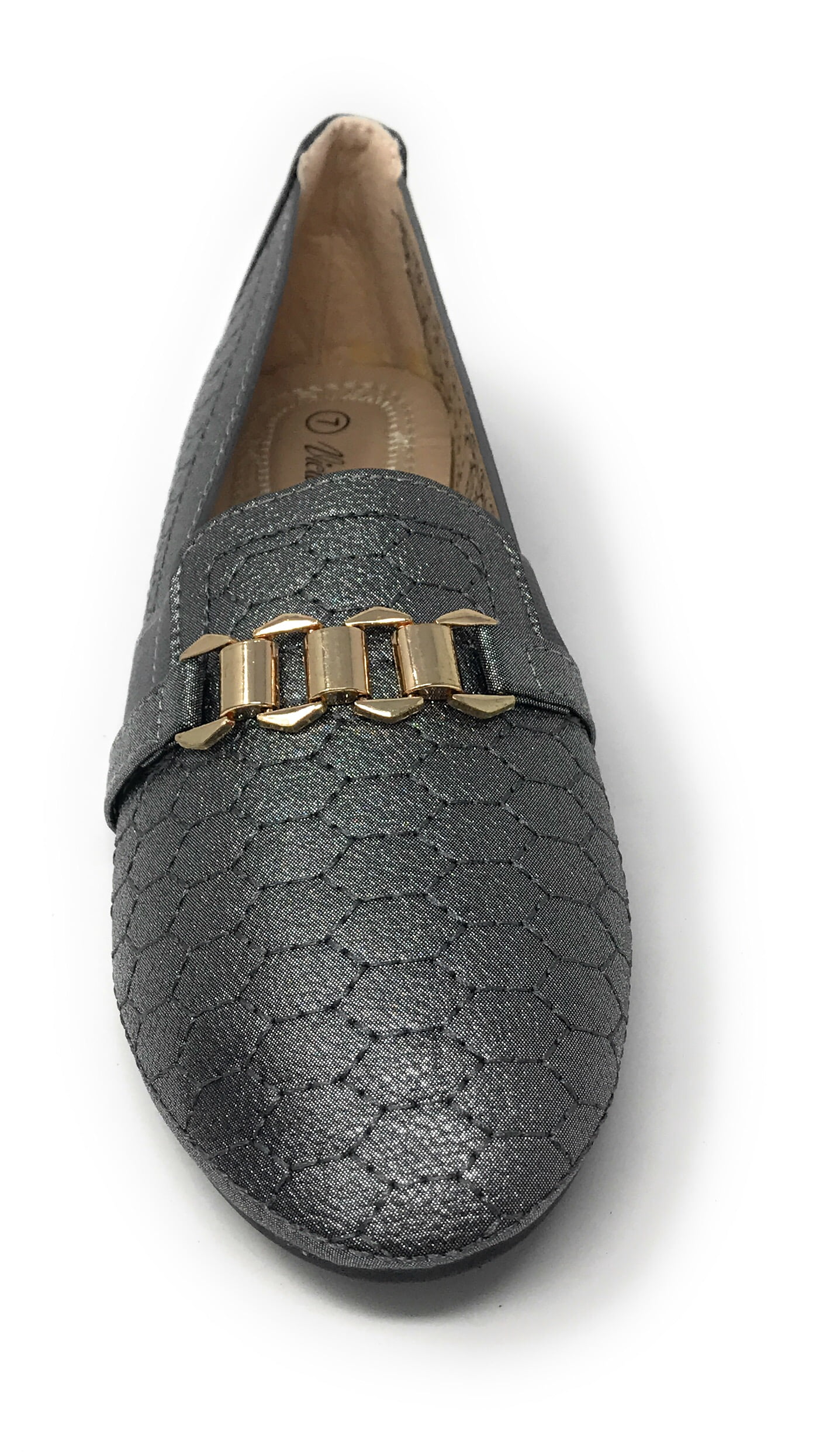 Victoria K Women's Sparkling Quilted Finish With Gold Chain Ballerina Flats
