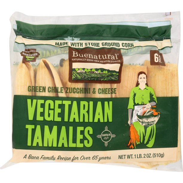 Bueno Foods Green Chile Vegetarian Tamales, 18 oz, 6 Count (Frozen